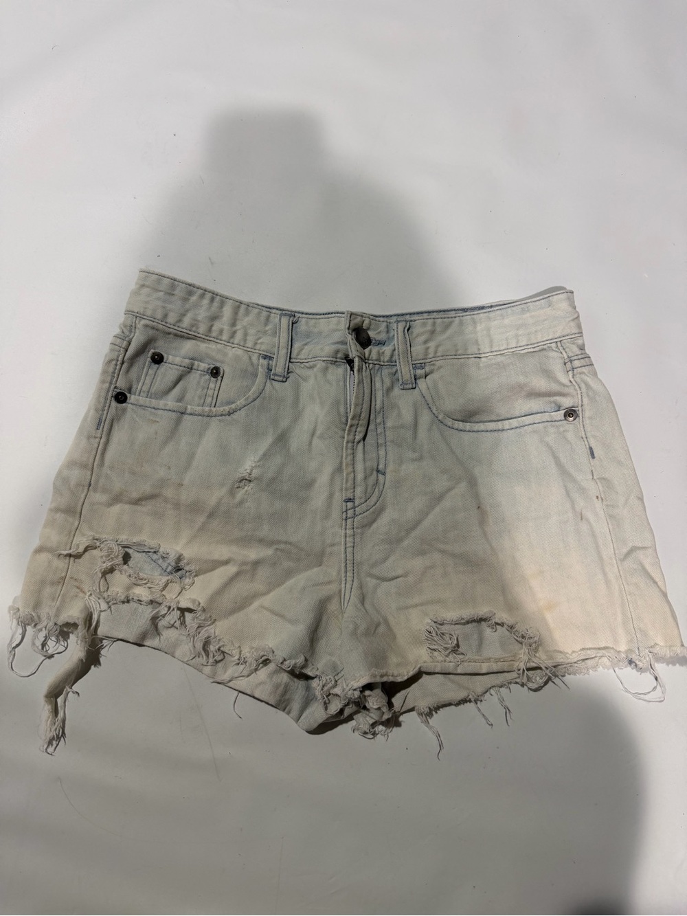bp Light Cream Distressed Denim Shorts